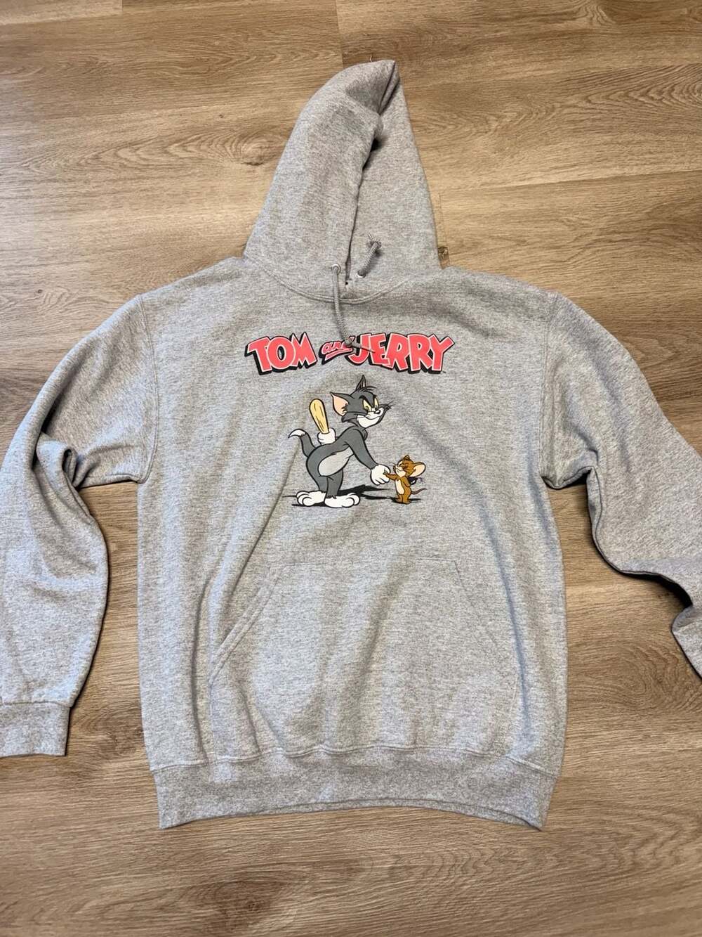 Tom and Jerry Handshake Graphic Gray Hoodie Sweatshirt Size Medium